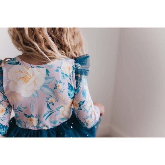 Blue Floral Print Sparkle Tulle Dress - Picture 6 of 10